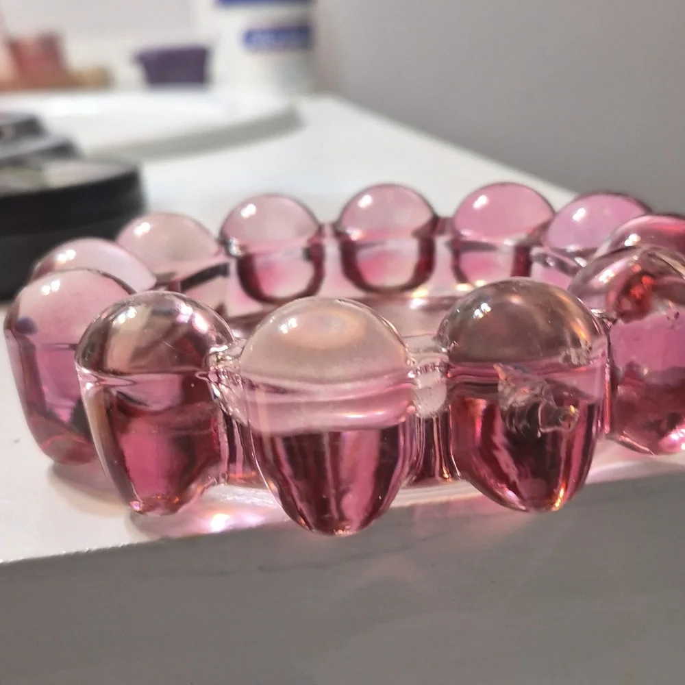 Vintage Anchor Hocking Pink boopie/bubble Solid glass Ashtray 1950's